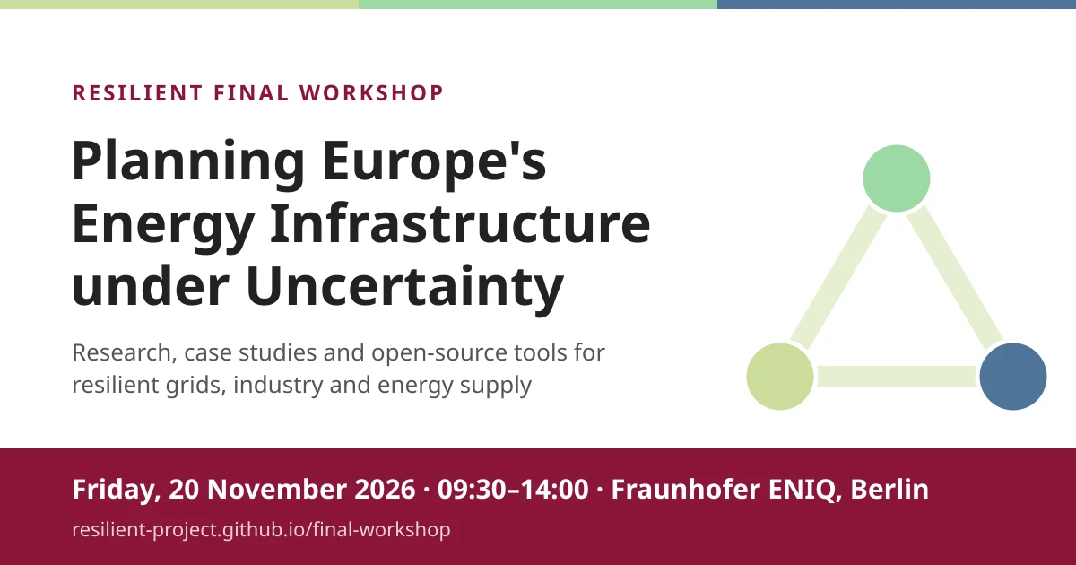 RESILIENT Final Workshop: Planning Europe's Energy Infrastructure under Uncertainty. Friday, 20 November 2026, Fraunhofer ENIQ, Berlin